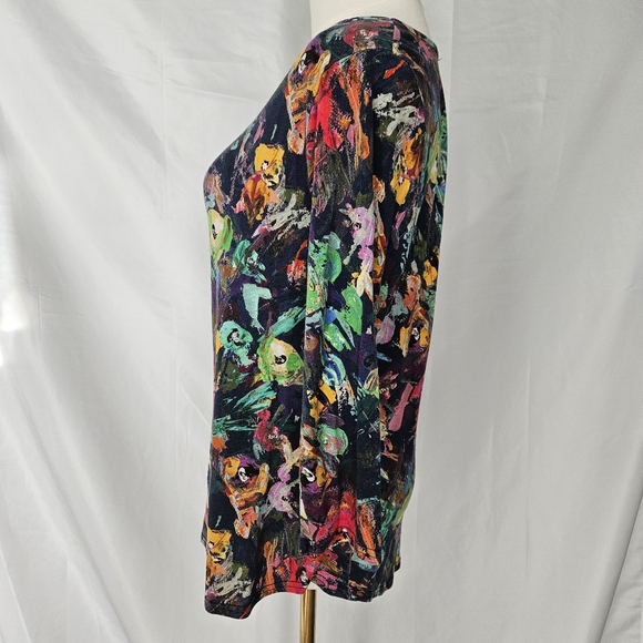 Peck & Peck Petite Colorful Abstract Art 3/4 Sleeve Blouse Size Large - Picture 2 of 5